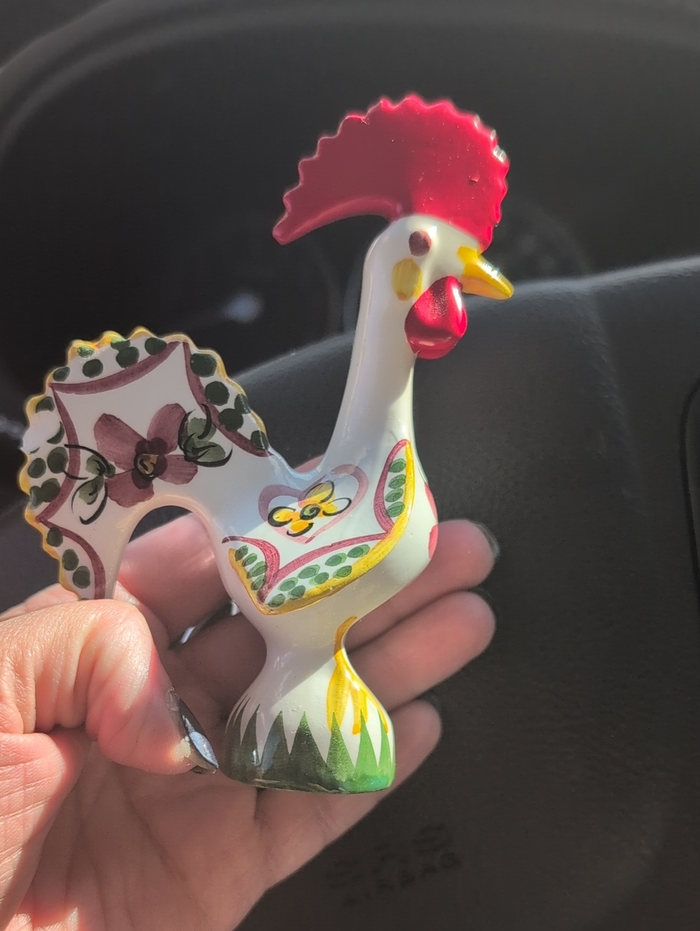 Vintage Hand-Painted Decorative Ceramic Rooster Figurine - White & Red